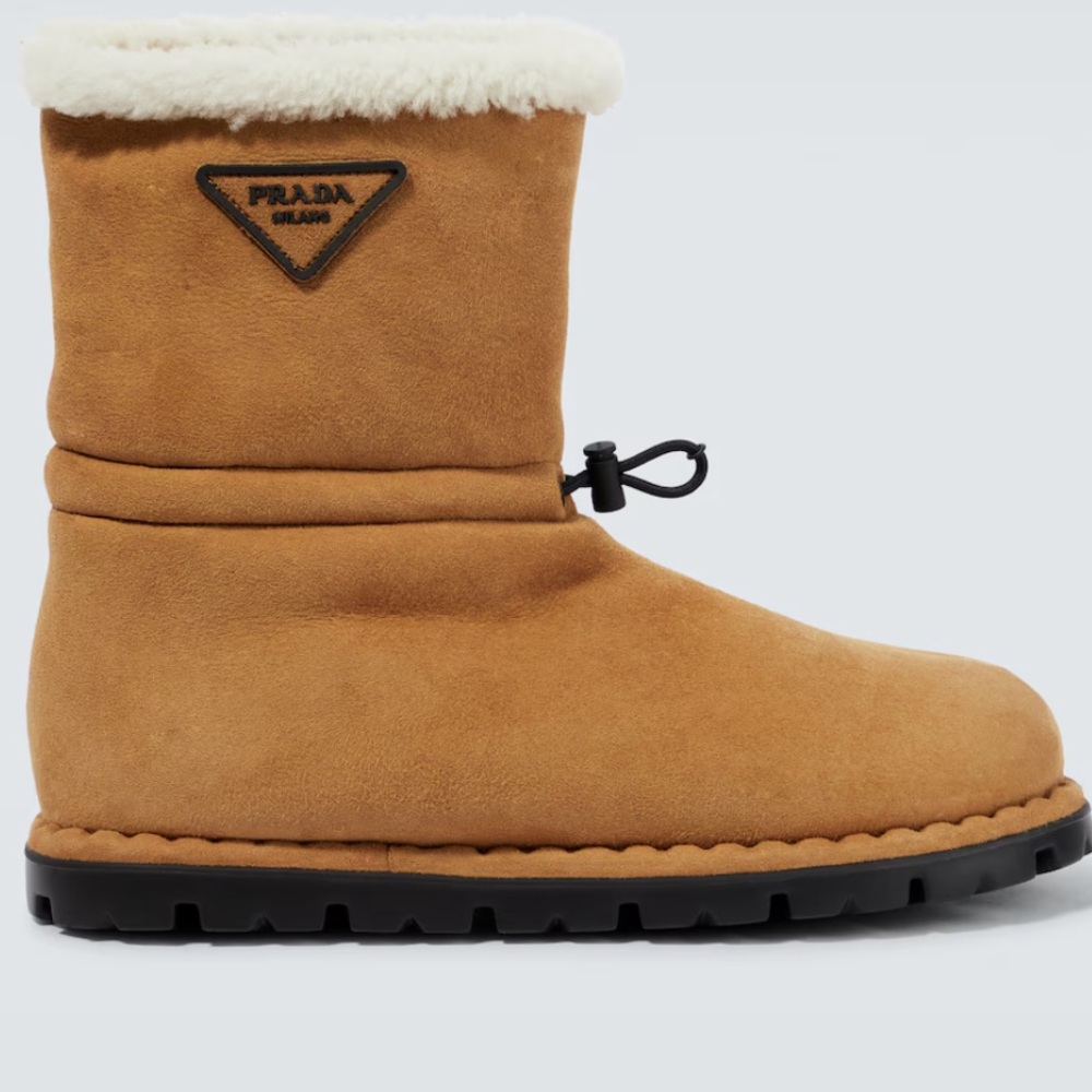 Prada Camel Suede shearling Ankle Boots